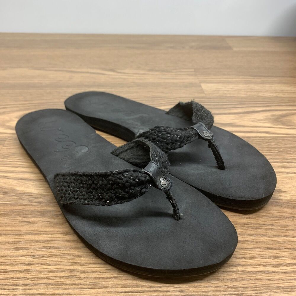 Reef Mallory Flip Flops‎ Braided Fabric Black Cushion Women Size 9 Sandals Thong